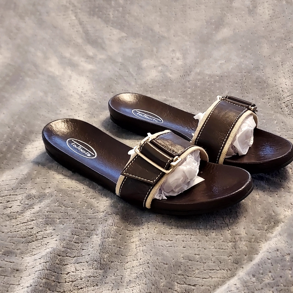 Talbots VTG Y2K Brown Leather One Strap Sandals 6.5 Preppy Fisherman Boho